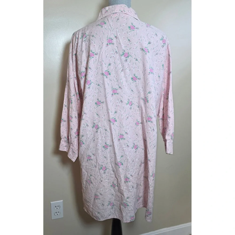 Lady Lindsay Vintage Pink Floral Cotton Flannel Nightgown Long Sleeve Large 9070